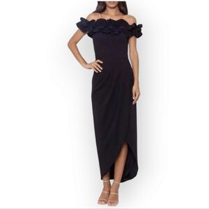Xscape Black One-Shoulder Ruffle Evening Gown